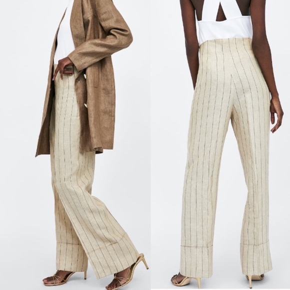 ✅SOLD-NWOT Zara Woman | Linen Pants Turn Up Hems - Picture 2 of 8